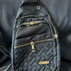 Black Crossbody With Gold Accents Multiple Pockets